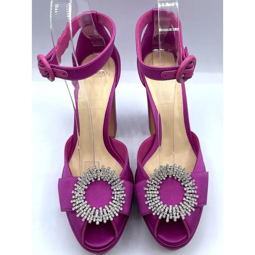 ALEXANDRE BIRMAN Madelina Curve 120 Pink Crystal Platform Heels Size 38